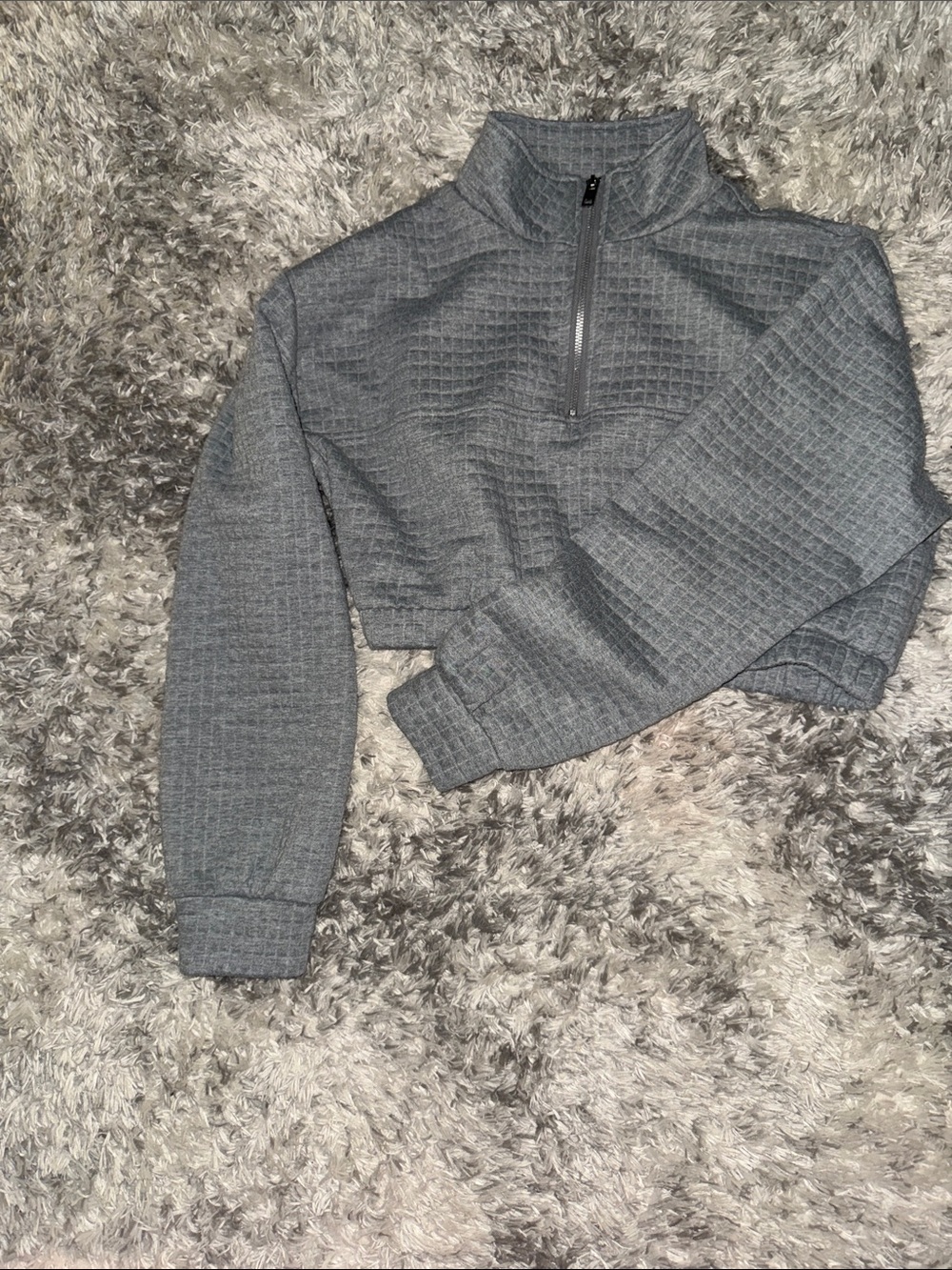 One Step Up Heather Gray Waffle-Knit Quarter Zip Sweater